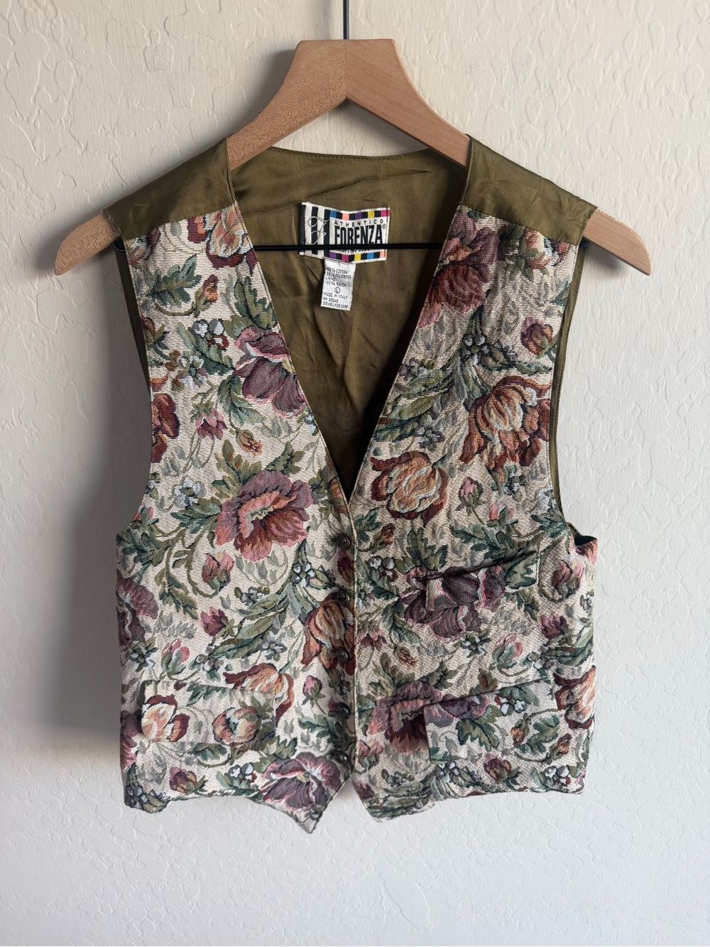 Vintage Forenza Floral Tapestry Womens Vest Italy Boho Cottagecore Peasant Y2K L